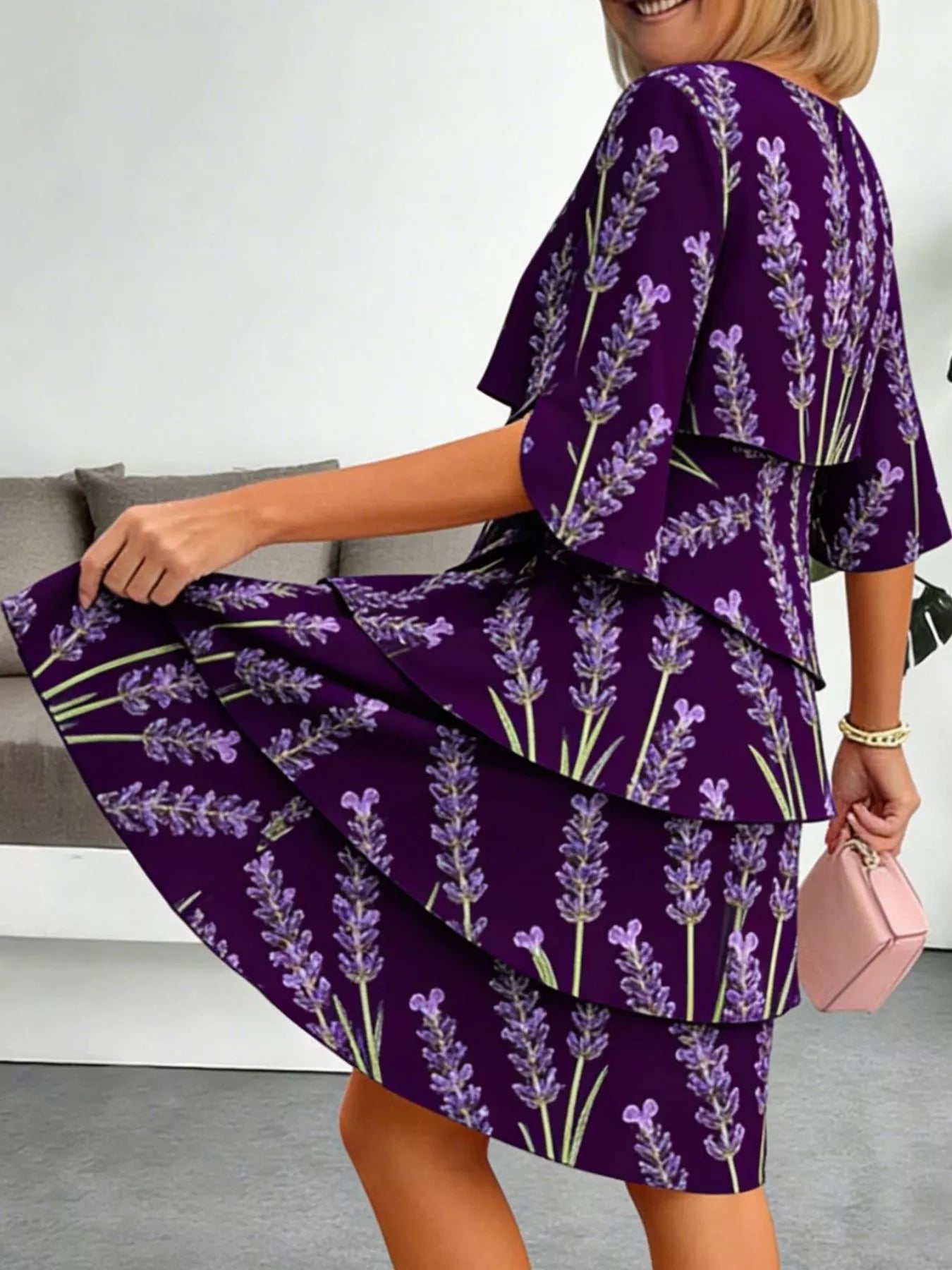 Full Size Floral Print Ruffle Hem Dress Plus Size