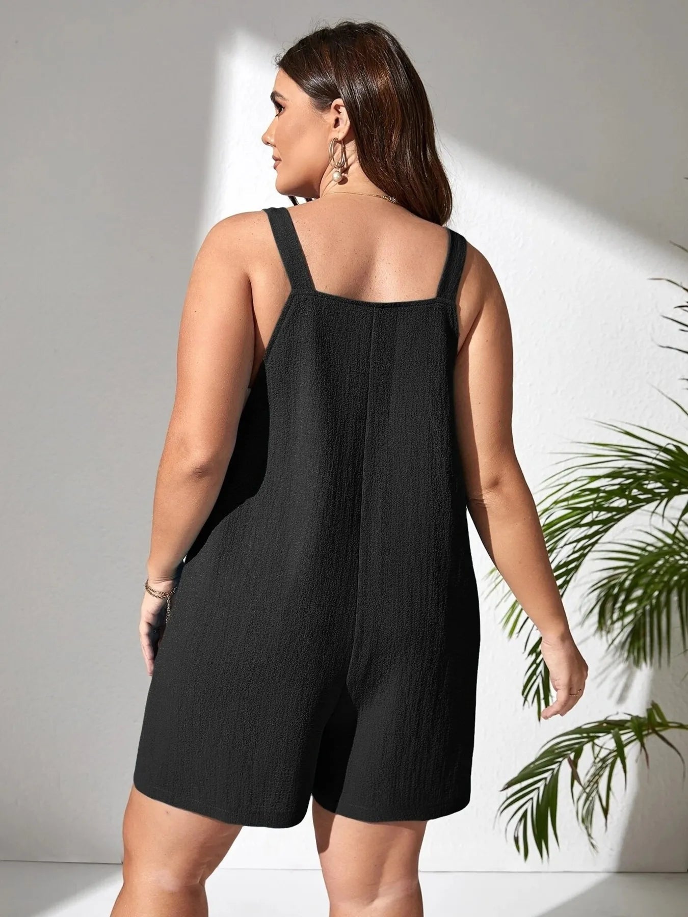 Plus Size Knotted Strap Romper with Pockets