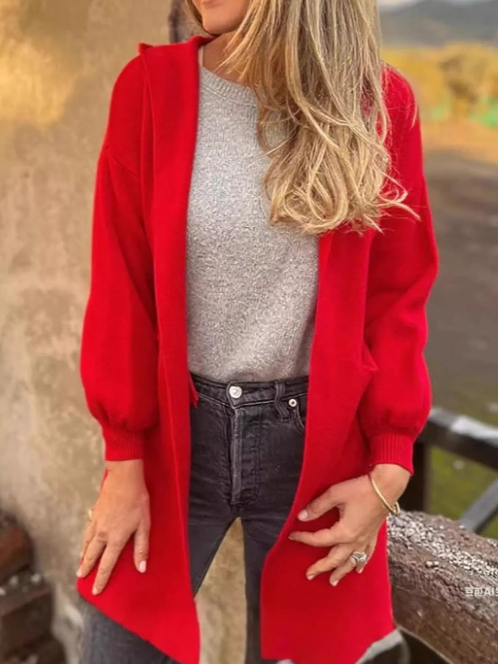 Full Size Open Front Drop Shoulder Hooded Cardigan Plus Size