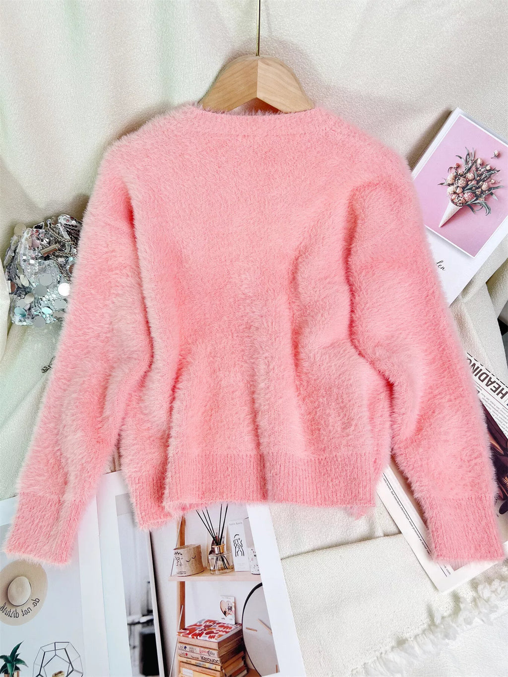 Fluffy Knit Button Up Cardigan