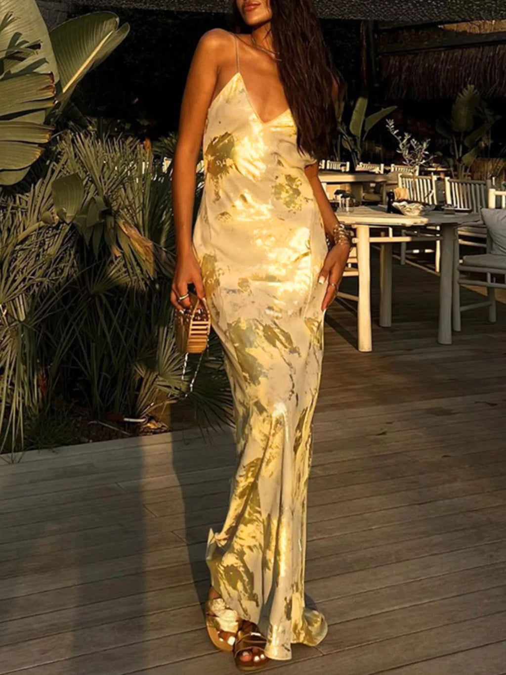 Backless V-Neck Maxi Dress