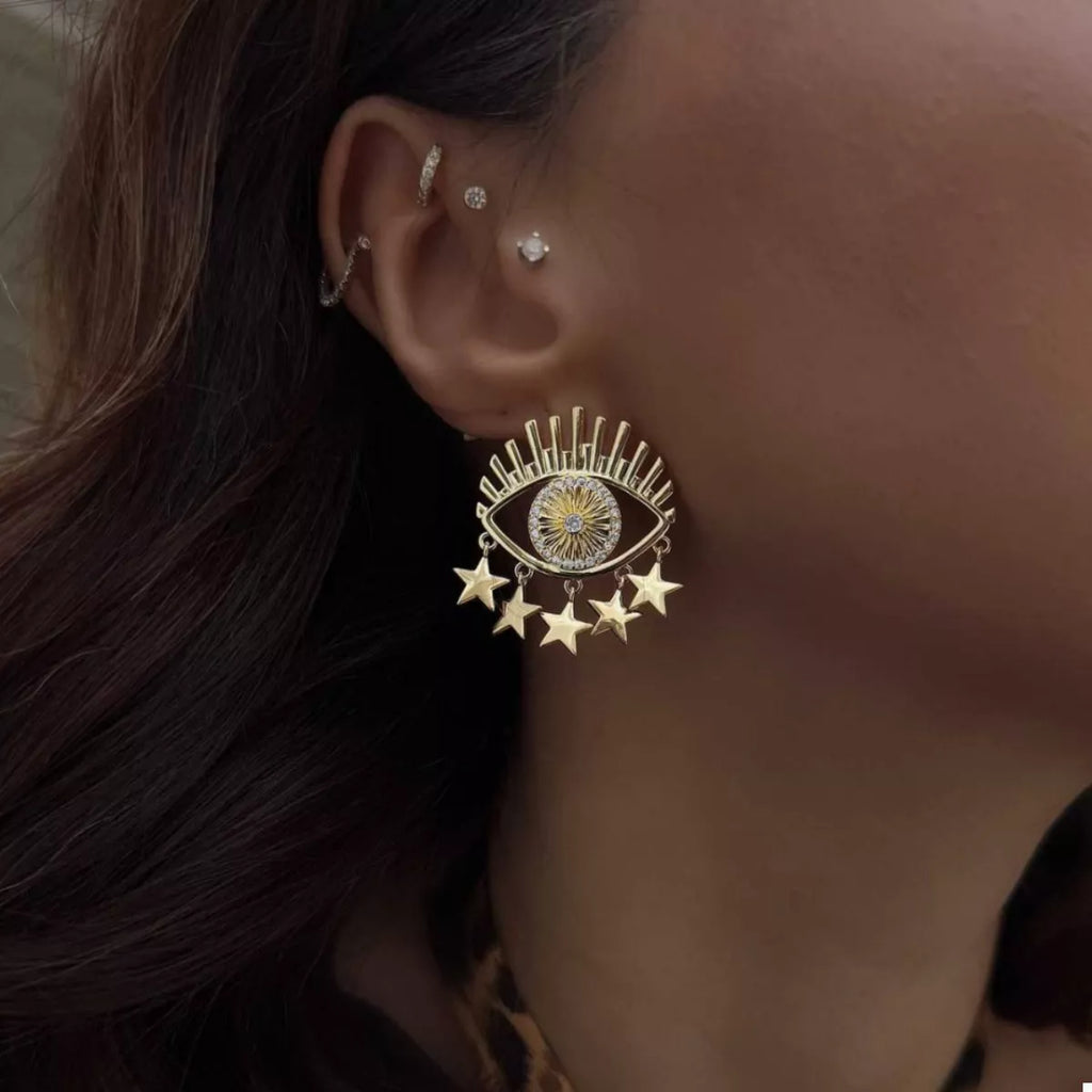 18K Gold-Plated Evil Eye Star Earrings