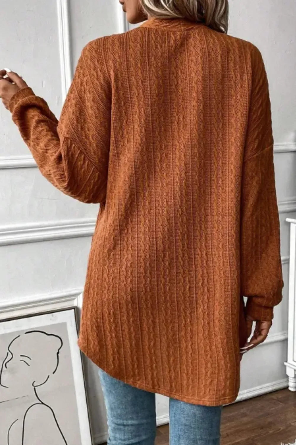 Textured Knit Open Front Cardigan