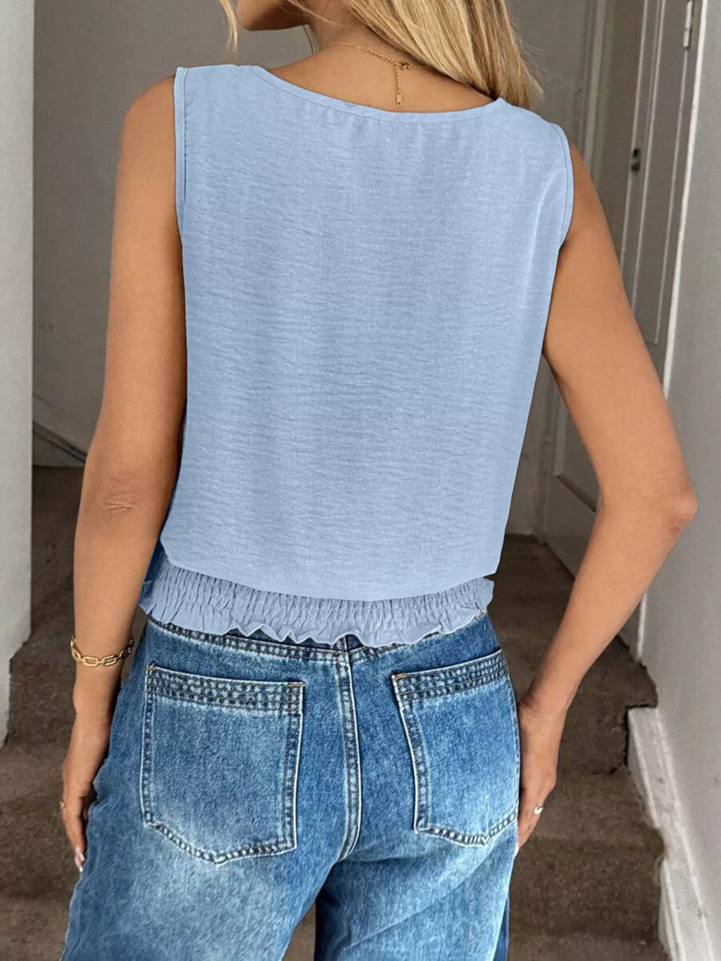 Smocked Round Neck Tank