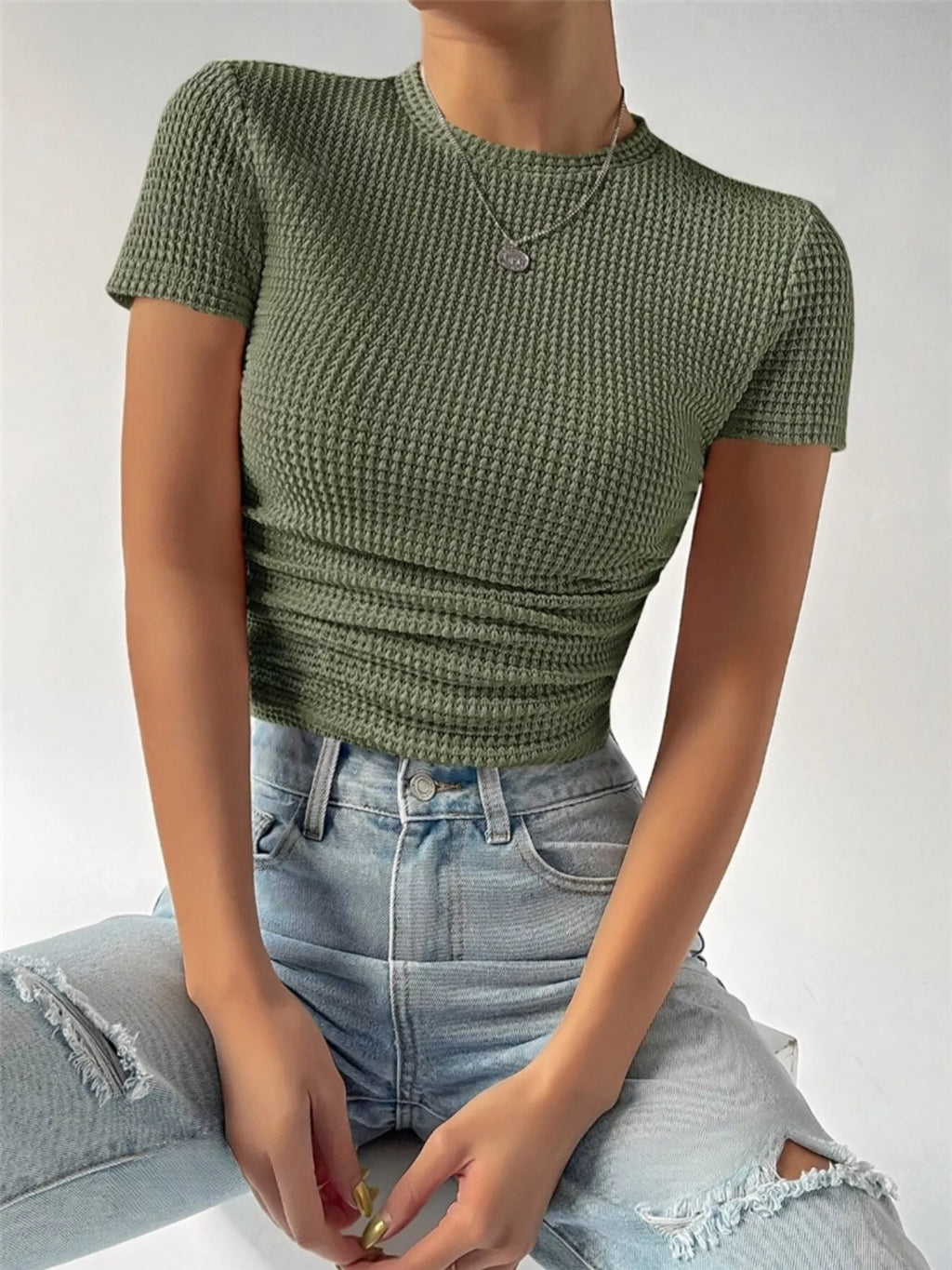 Textured Waffle Knit Slim Fit T-Shirt