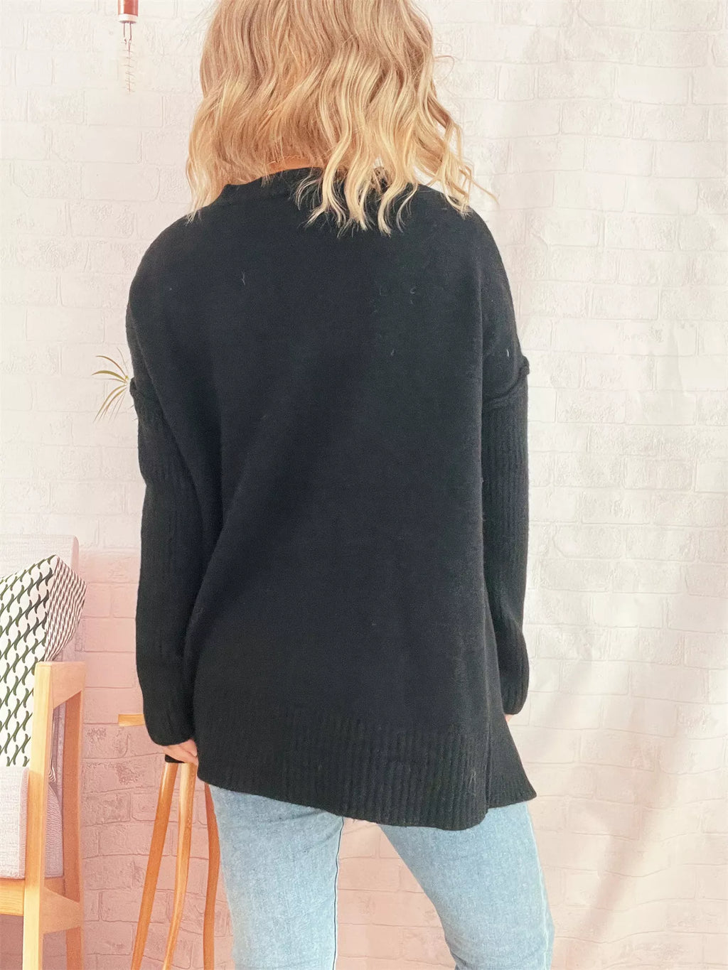 V-Neck Dropped Shoulder Sweater