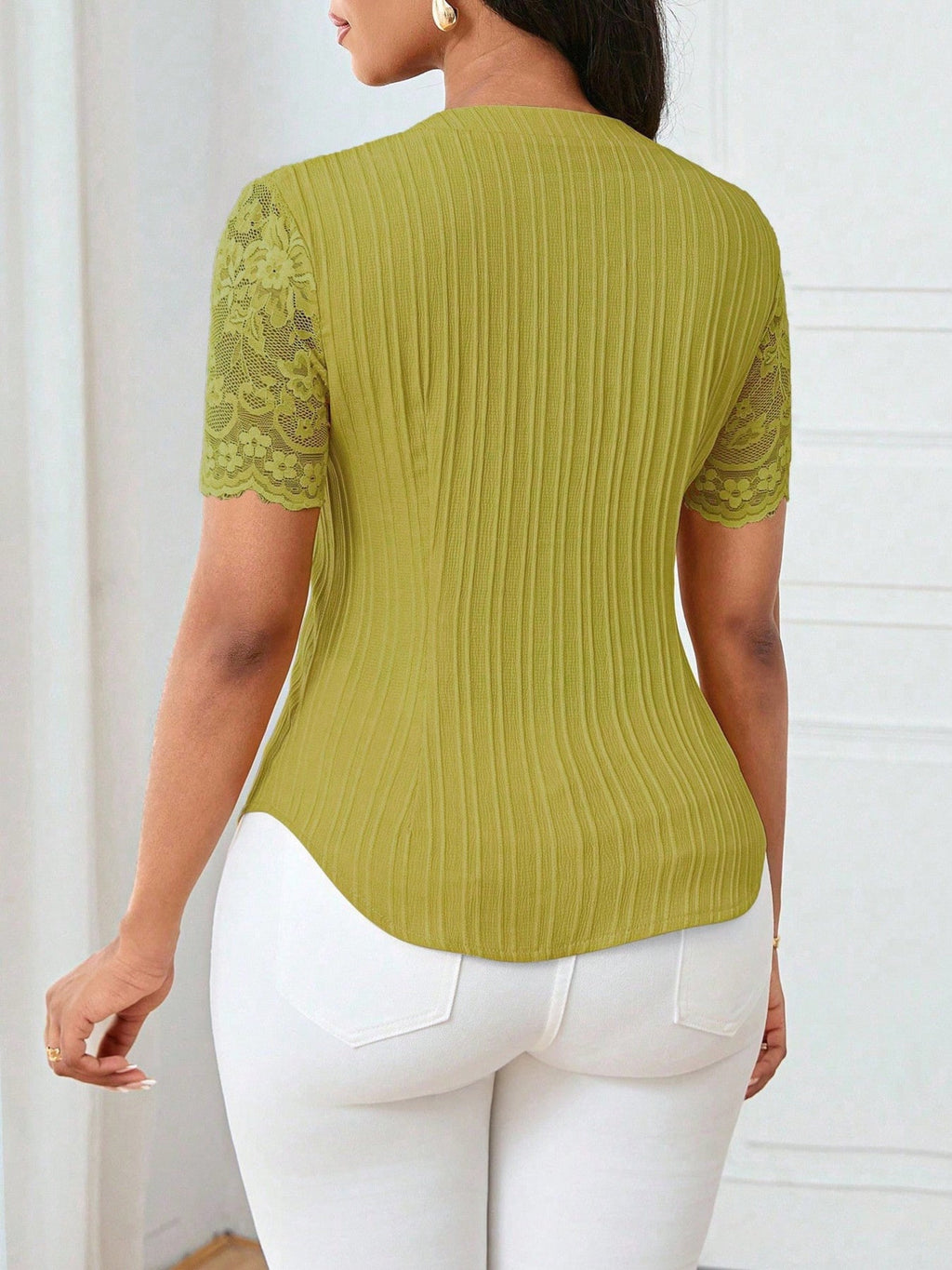 Lace Sleeve Button Up Shirt