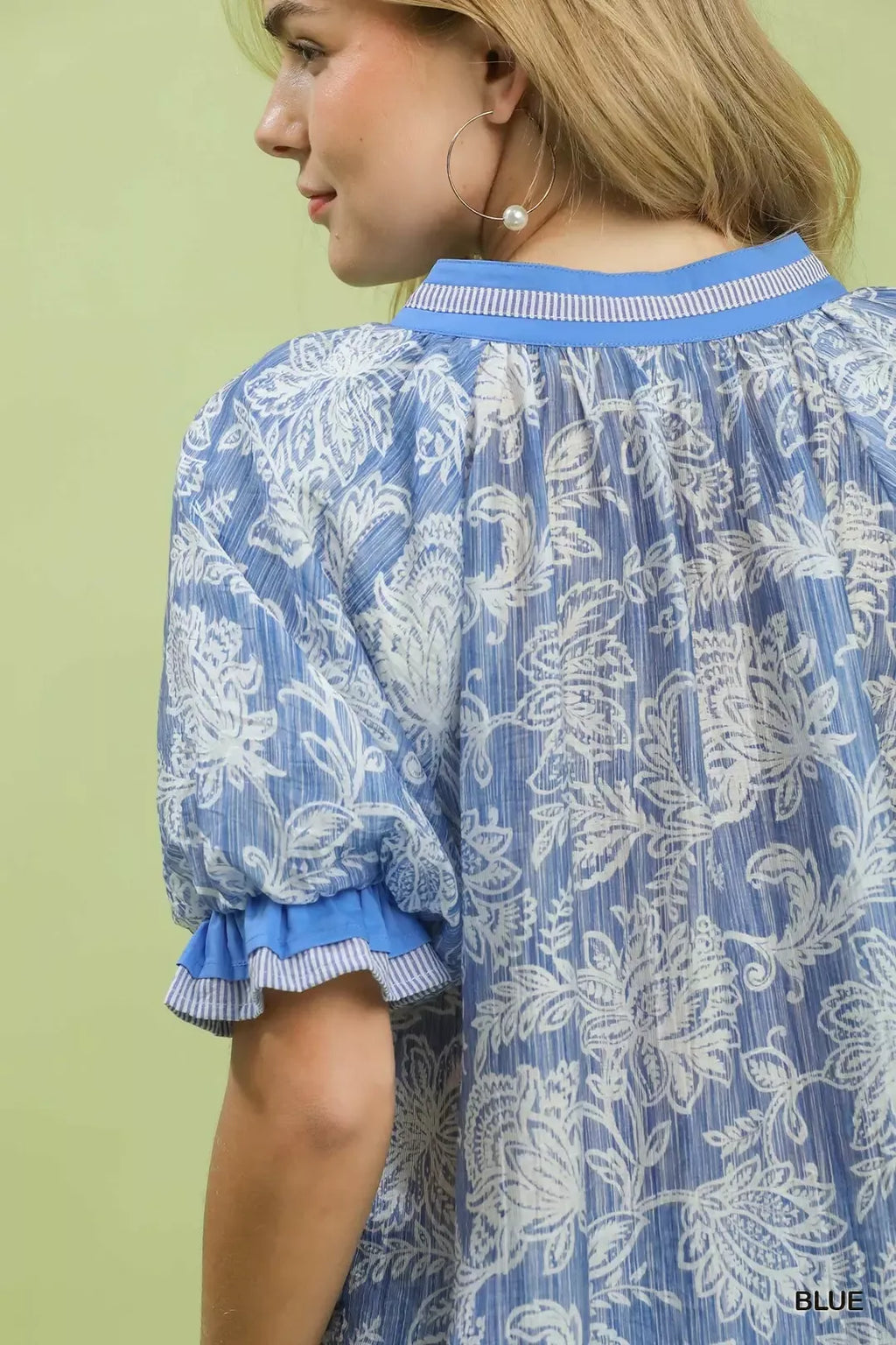 Umgee Floral Print Puff Sleeve Top