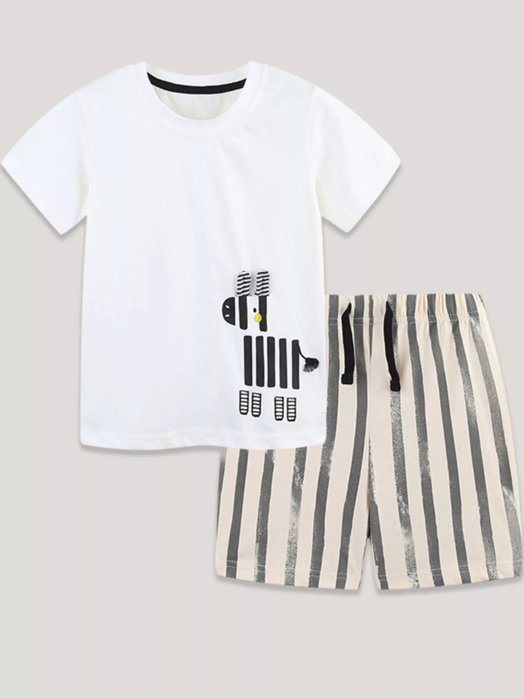 Children's Zebra Short Sleeve Tee and Striped Shorts Set