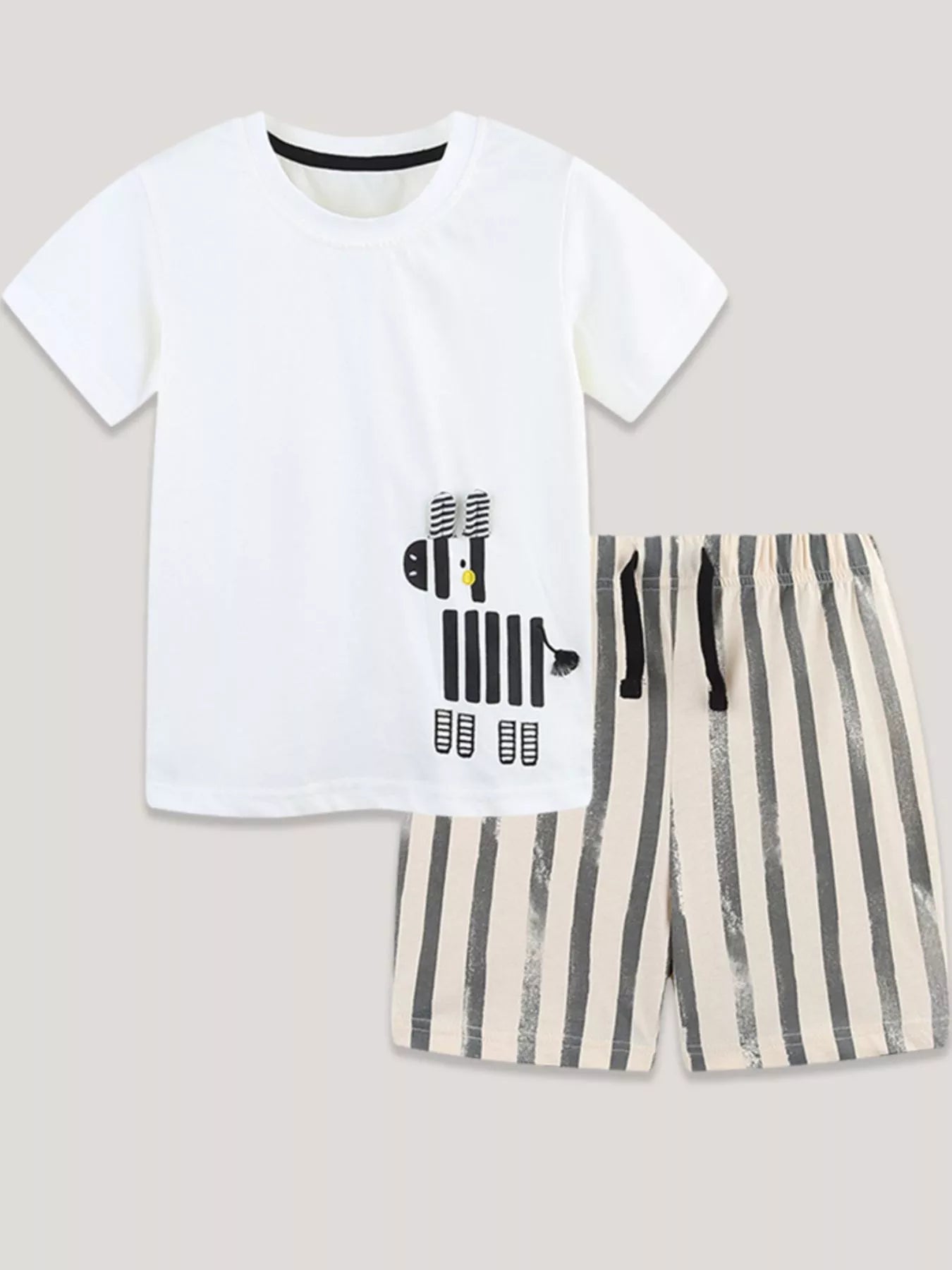 Children's Zebra Short Sleeve Tee and Striped Shorts Set