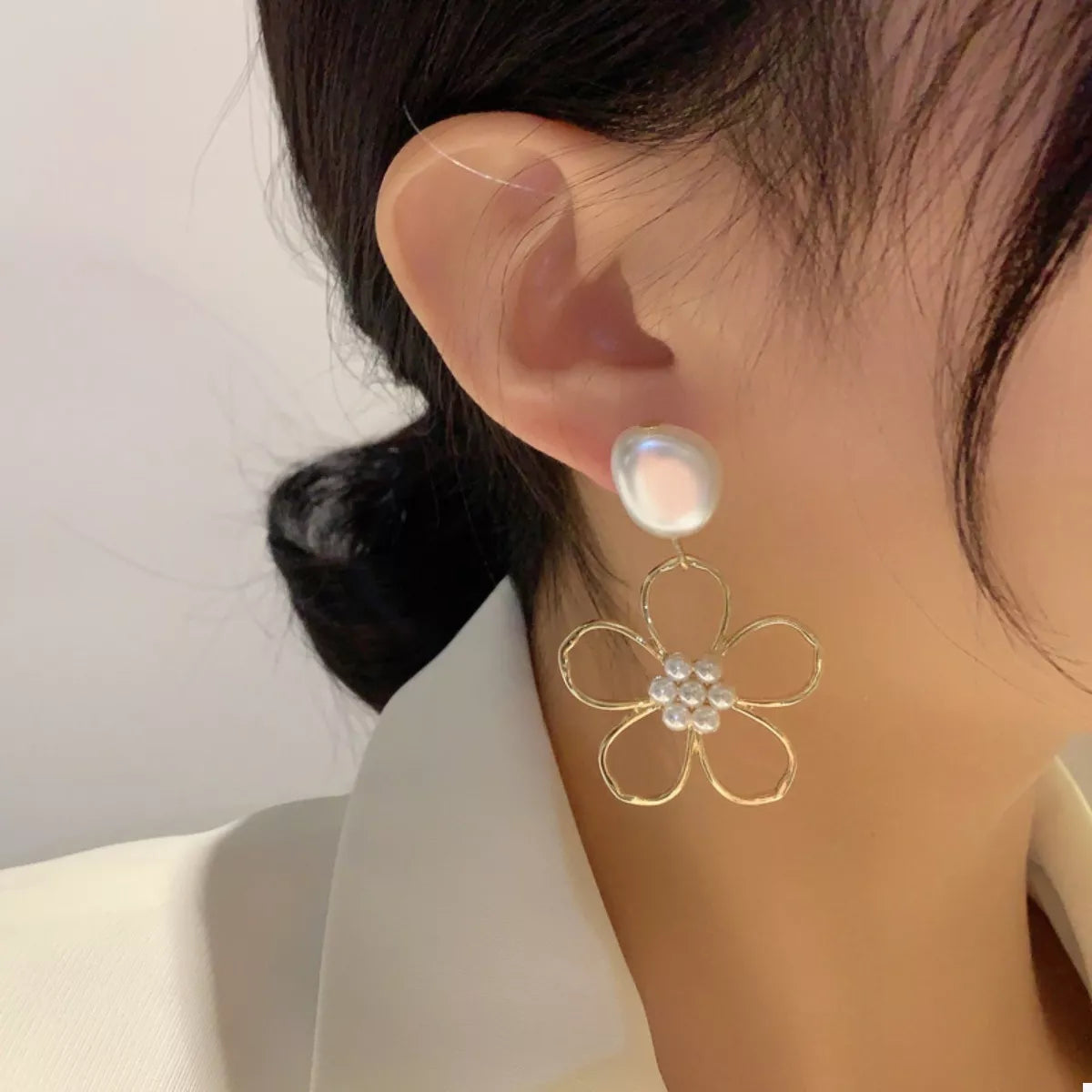 Pearl & Floral Drop Earrings