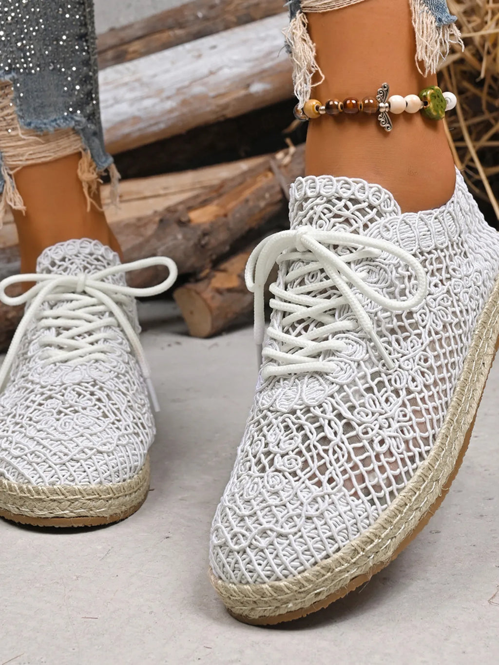 Breathable Woven Lace Up Sneakers