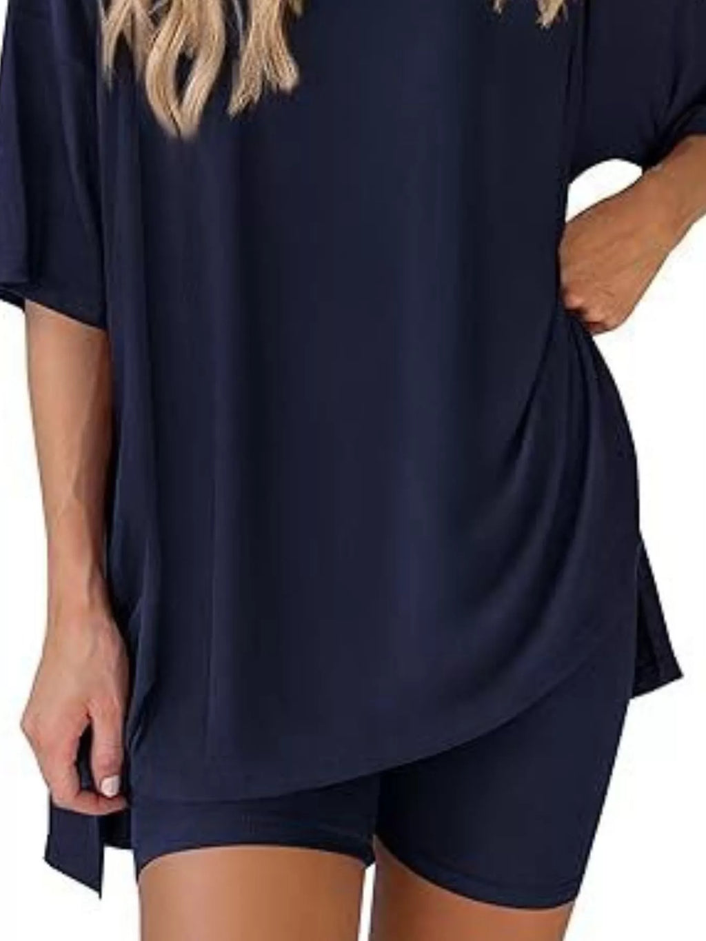 Full Size Relaxed Fit Round Neck Top and Shorts Two-Piece Set Plus Size