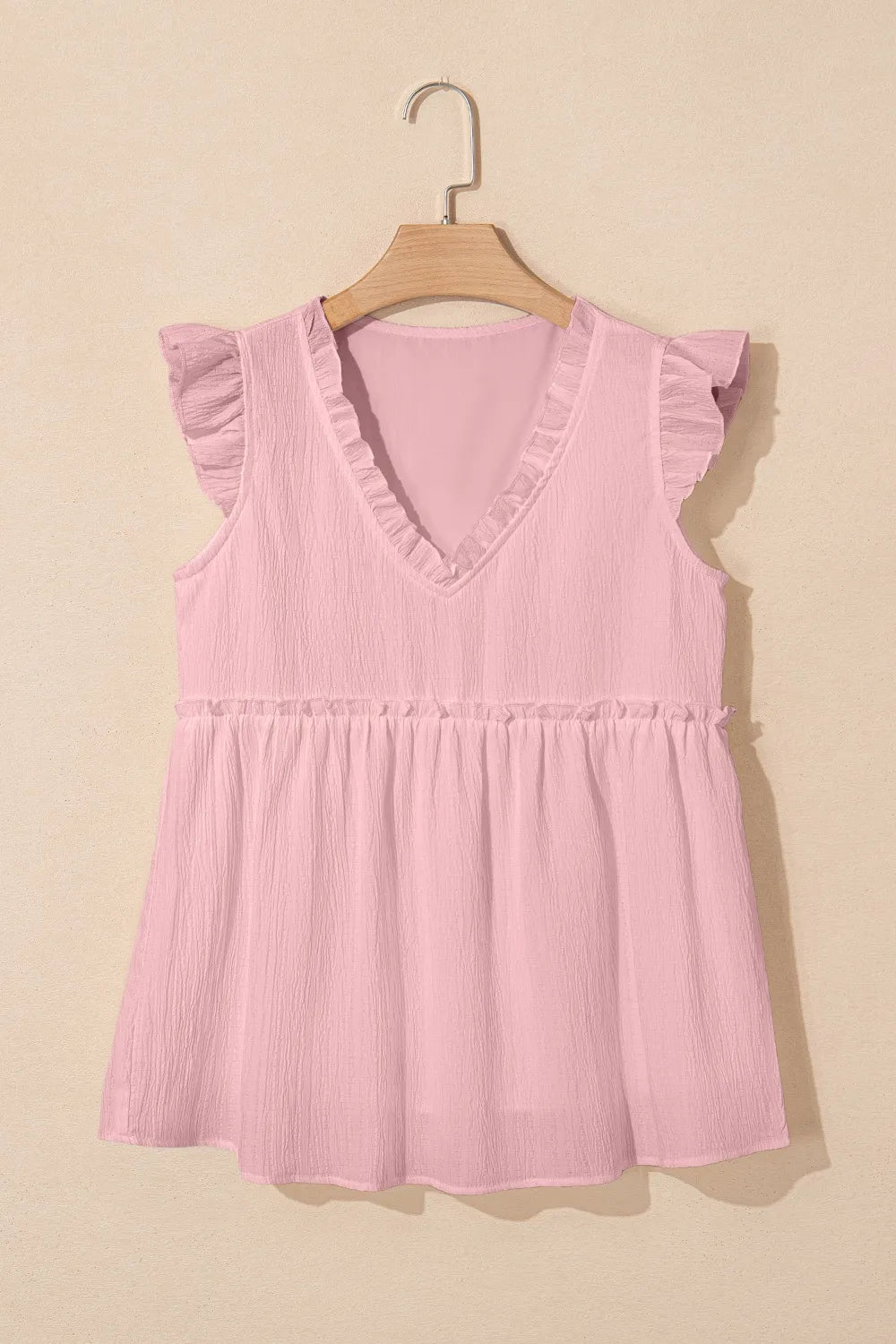 Ruffled Trim V Neck Flutter Flowy Top