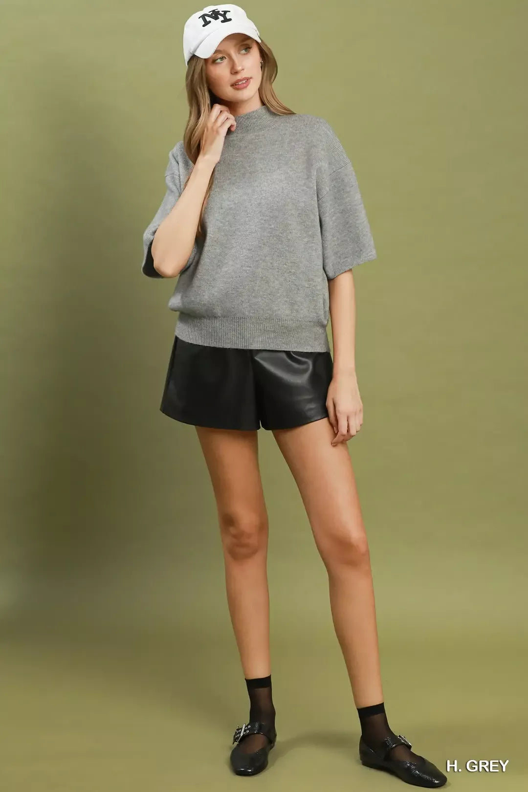 Umgee Mock Neck Short Sleeve Knit Sweater Top