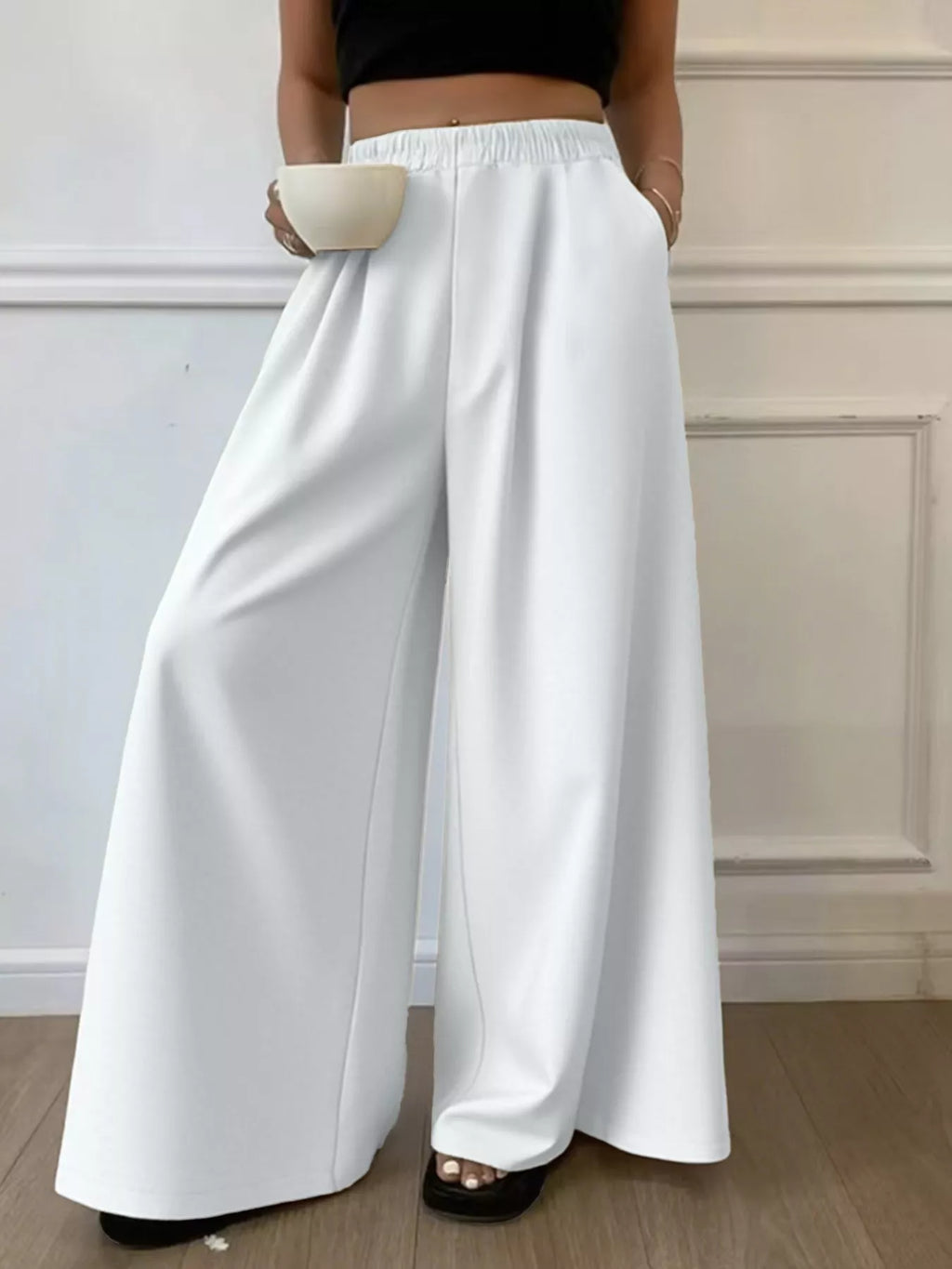 Plus Size Elastic Waist Wide Leg Pants