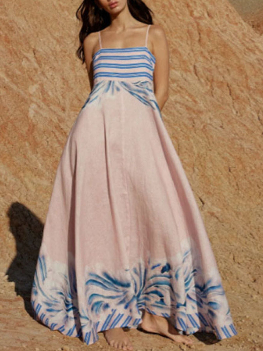 Striped Print Spaghetti Strap Maxi Dress