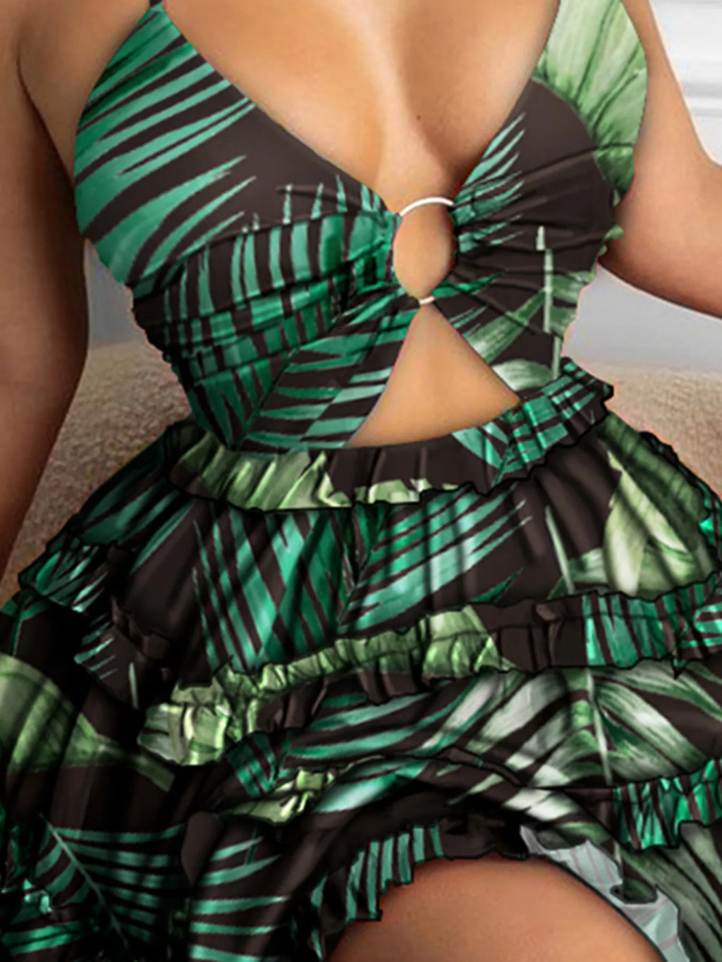 Colorful Print Halter Neck Ruffle Mini Dress
