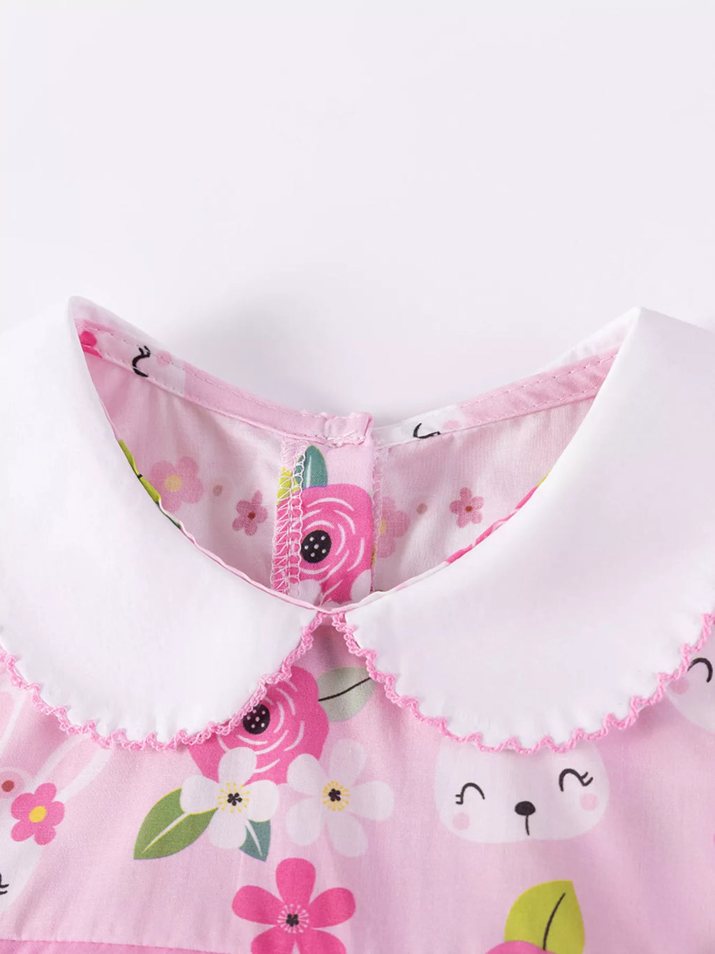 Children's Bunny & Floral Print Peter Pan Collar Dress