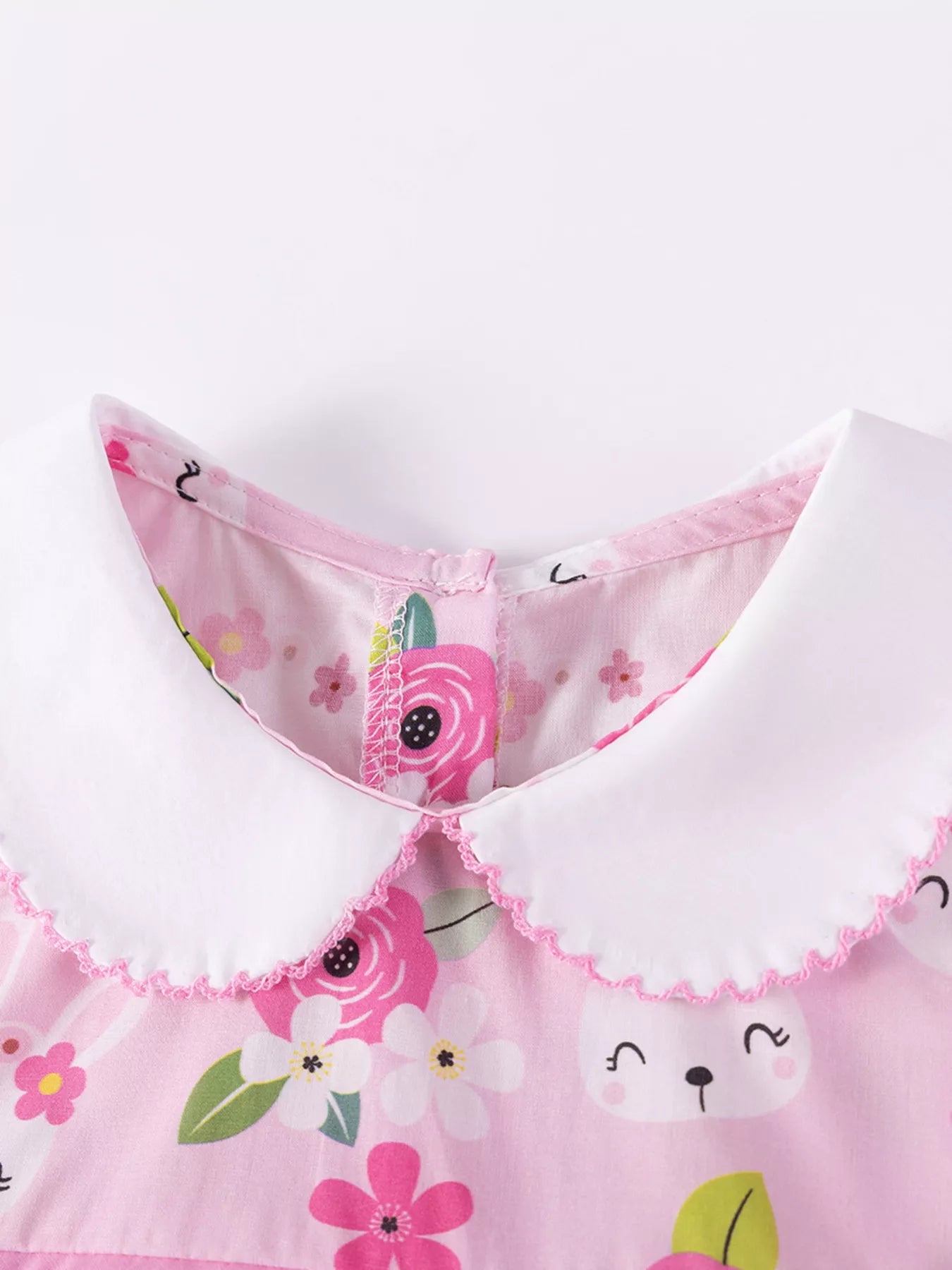 Children's Bunny & Floral Print Peter Pan Collar Dress