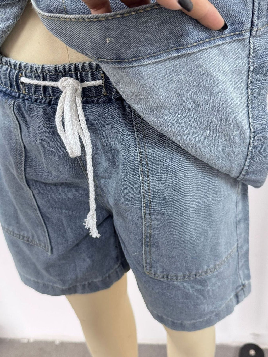 Button Up Short Sleeve Top and Shorts Denim Set