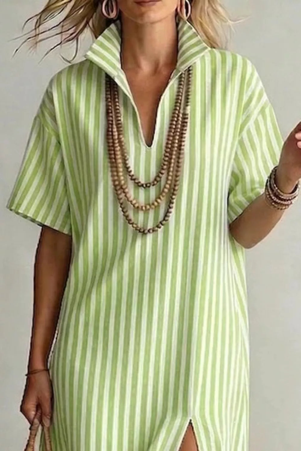 Striped High Slit Maxi Dress