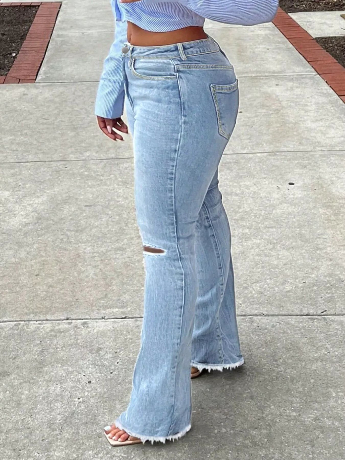 Ripped Knee Flare Jeans