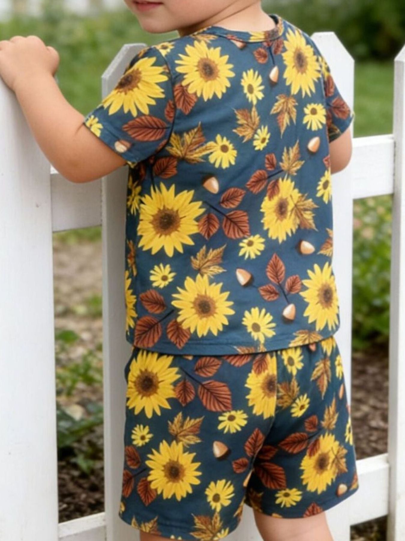 Children's Sunflower & Autumn Leaves Print Tee and Shorts Set