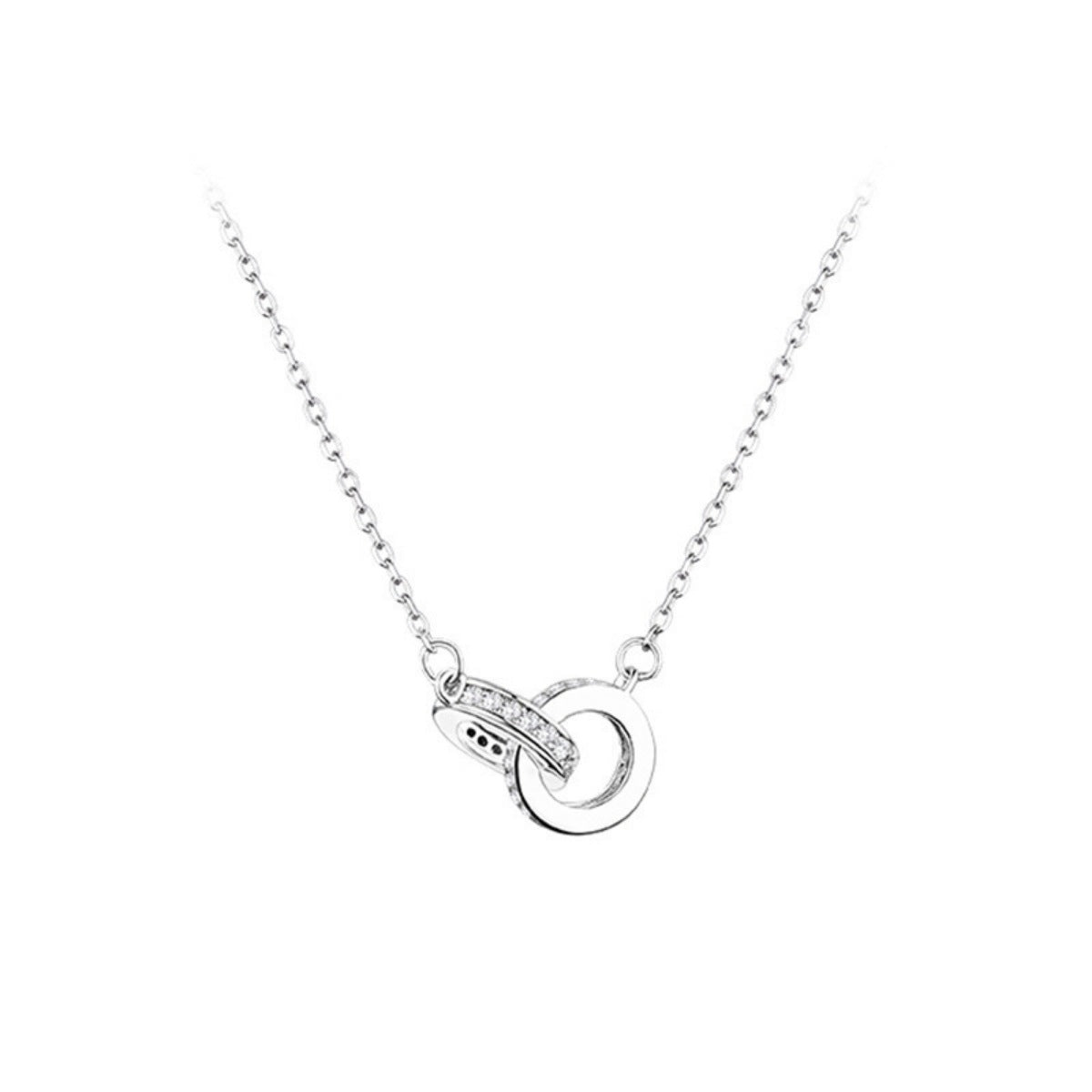 925 Sterling Silver Double Circle Pendant Necklace