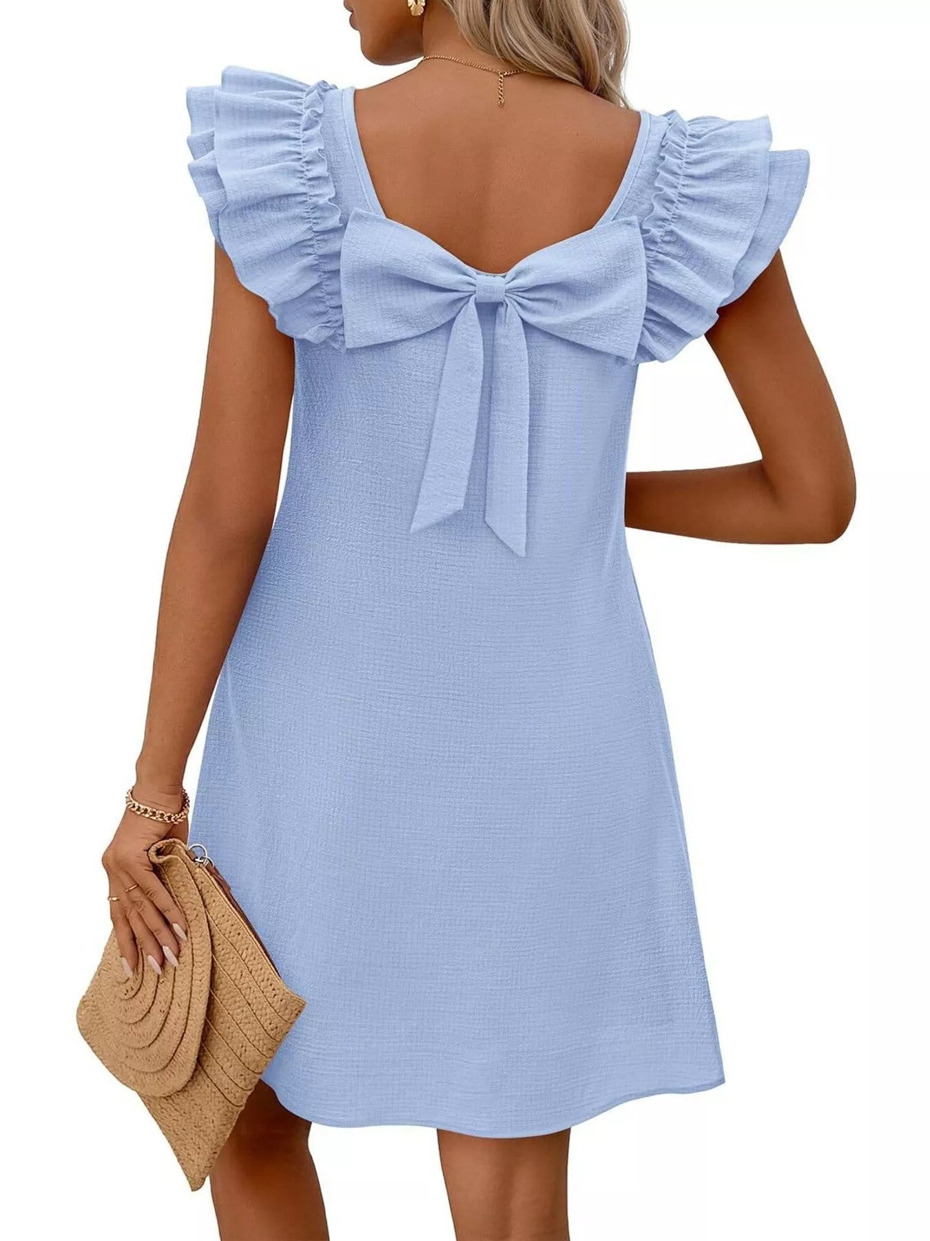 Ruffled Sleeve Square Neck Casual Dress