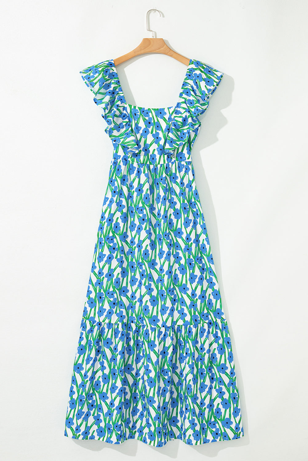 Floral Square Neck Ruffle Strap Maxi Dress