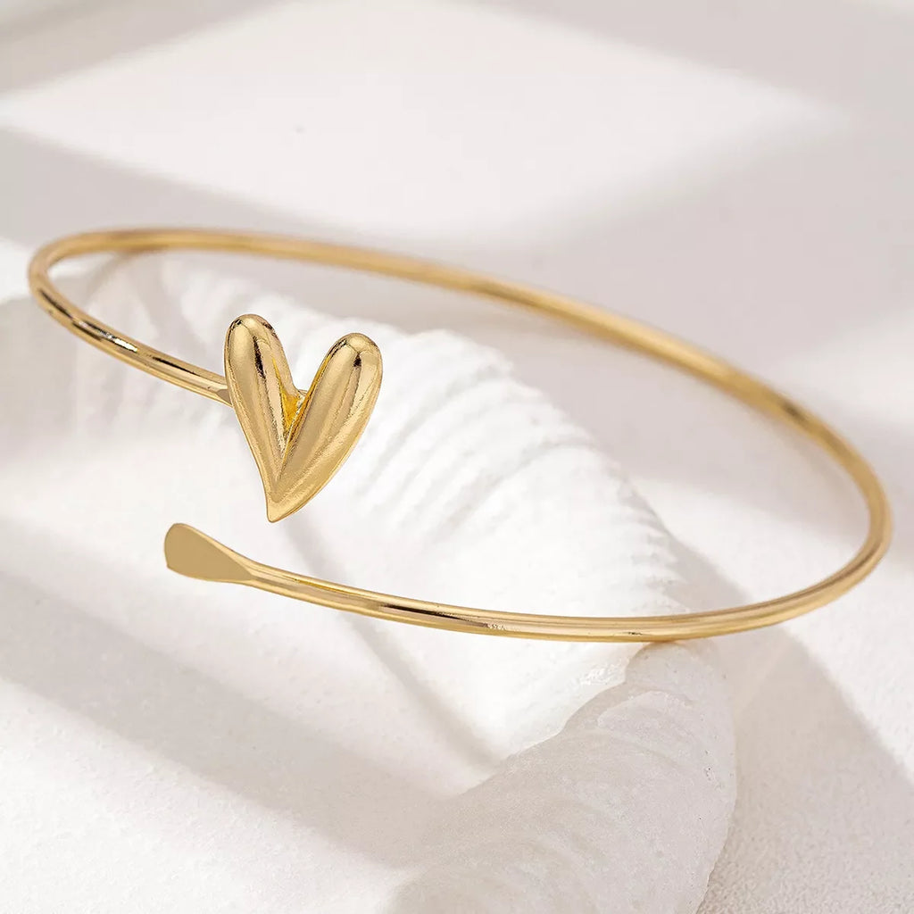18K Gold-Plated Heart Adjustable Open Bracelet