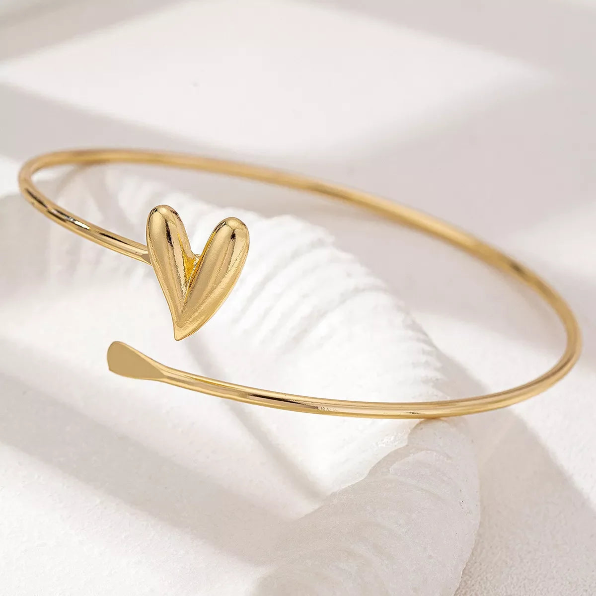 18K Gold-Plated Heart Adjustable Open Bracelet
