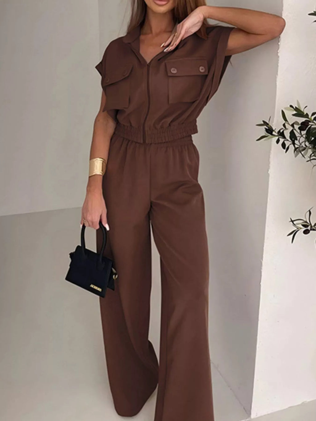 Cargo Pocket Zipper Front Jumpsuit