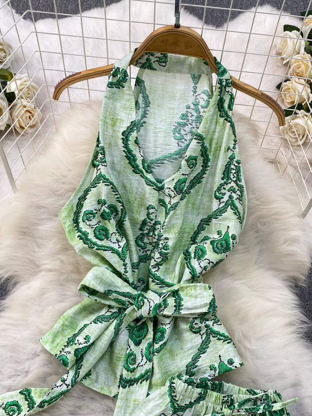 Printed Sleeveless Top and Wide Leg Pants Set