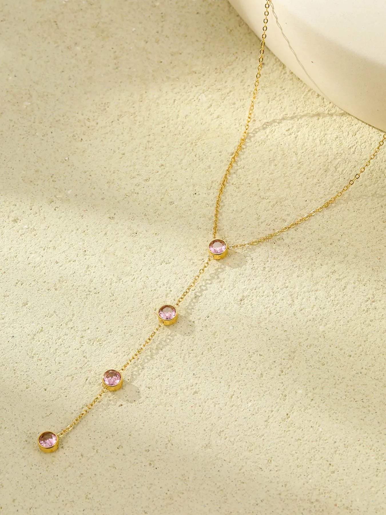 18K Gold-Plated Stainless Steel Zircon Y-Drop Necklace