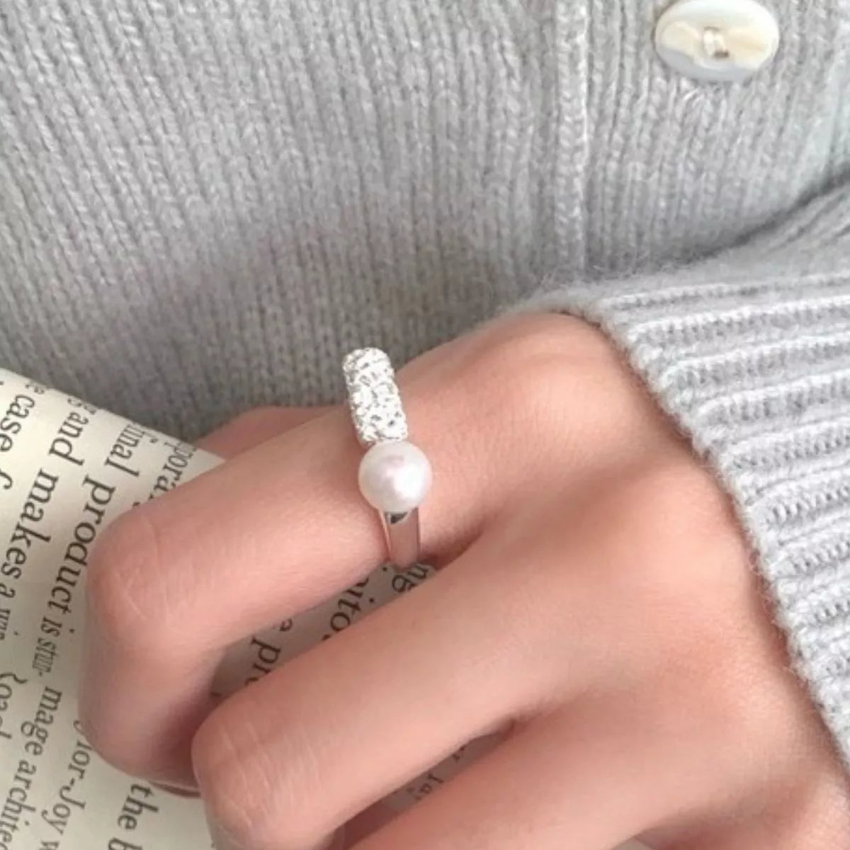 Pearl 925 Sterling Silver Open Ring