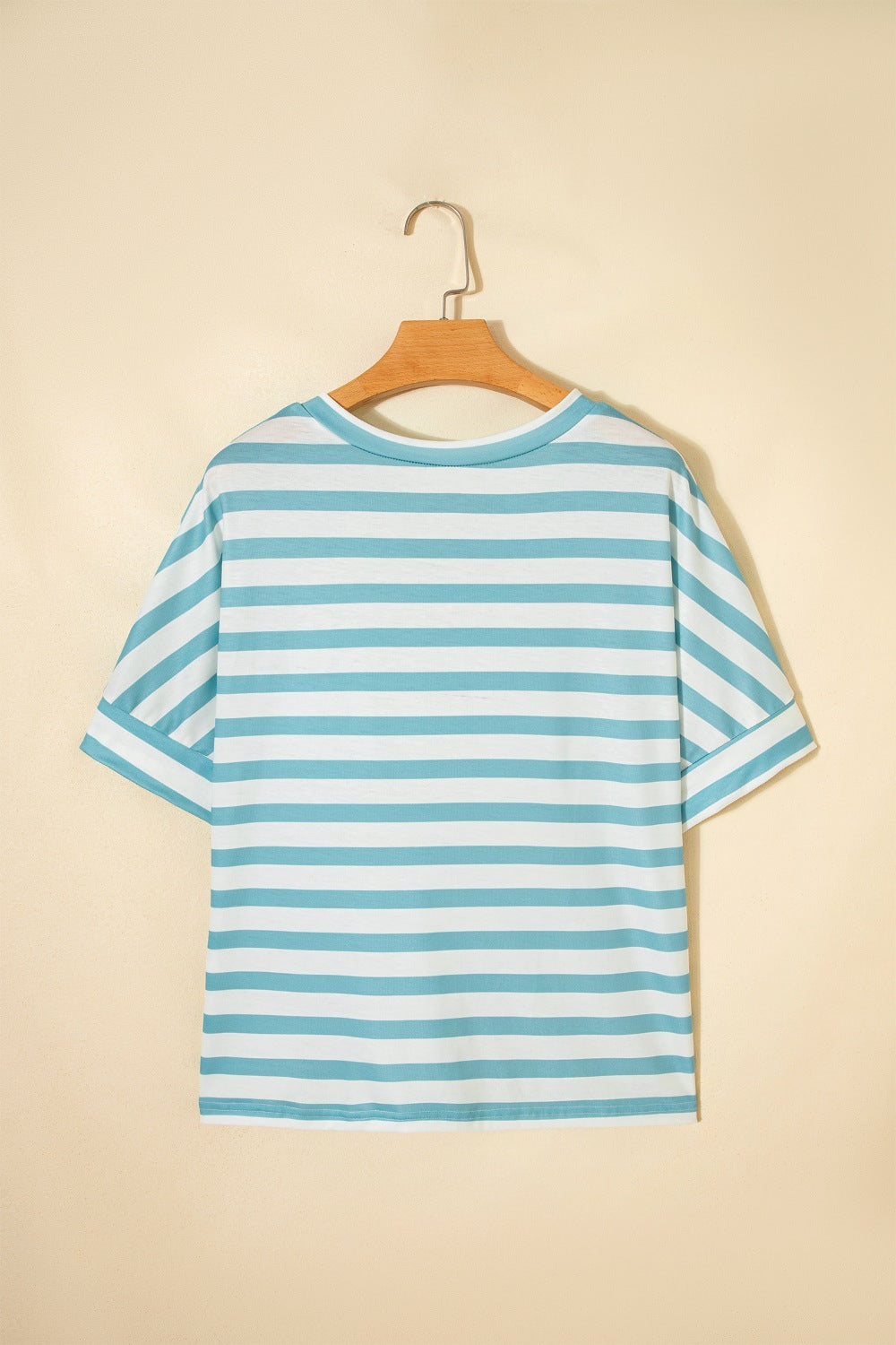 Stripe V Neck Patched Pocket Casual T Shirt