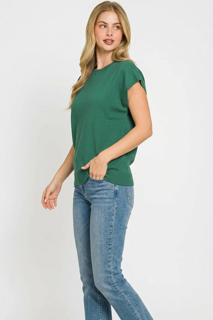 Zenana Viscose Round-neck Short Sleeve Sweater