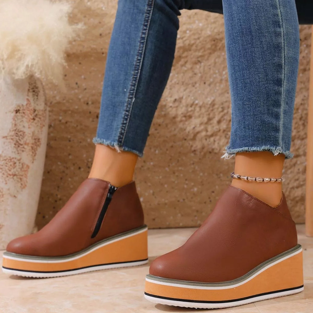 Round Toe Wedge Ankle Boots