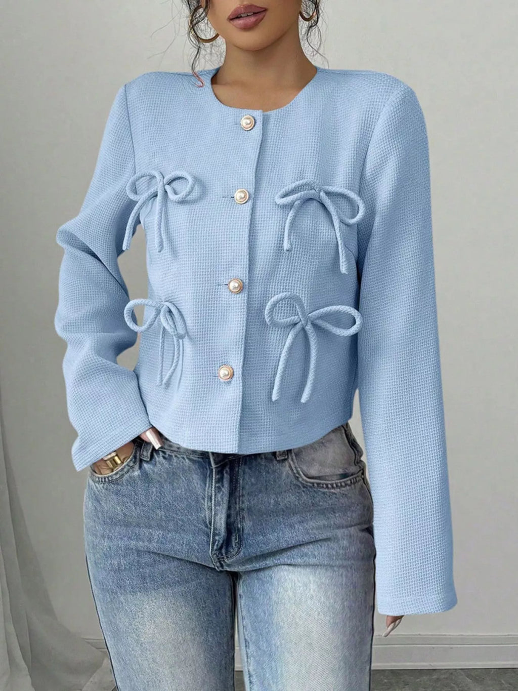 Bow Detail Cropped Outerwear