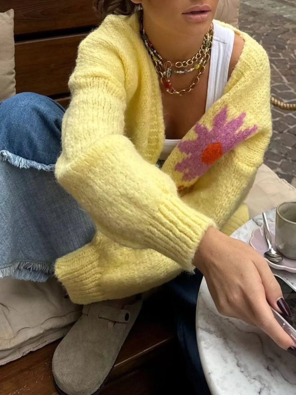 Button Up Dropped Shoulder Cardigan