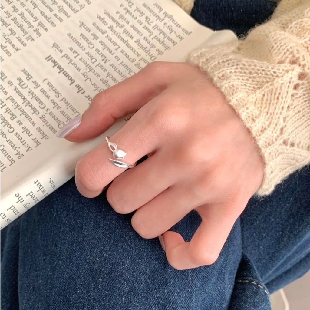 925 Sterling Silver Flower Bypass Ring