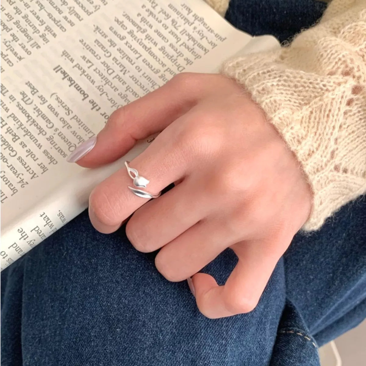 925 Sterling Silver Flower Bypass Ring