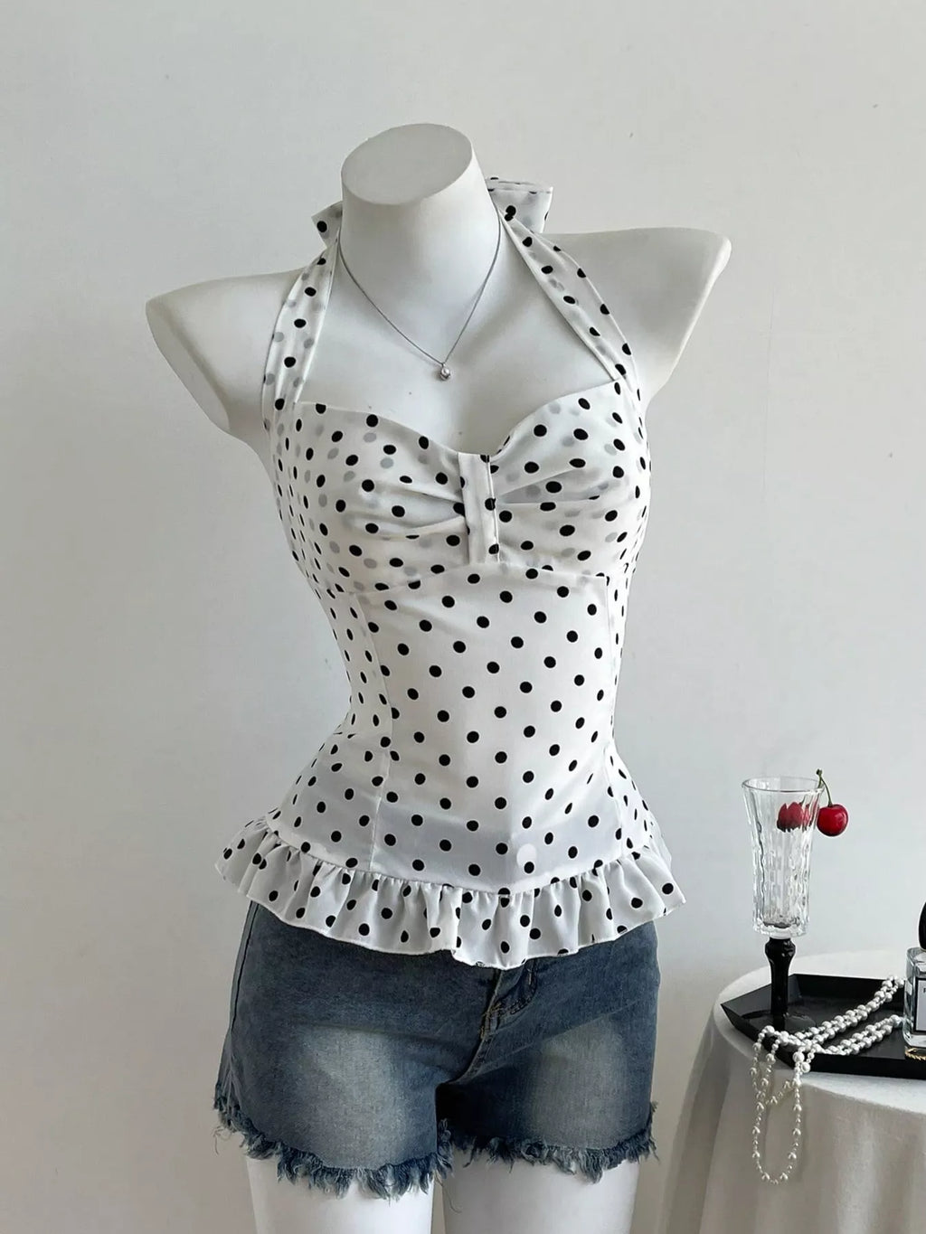 Polka Dot Halter Neck Cami
