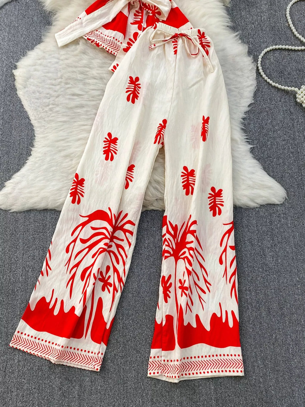 Printed Sleeveless Top and Wide Leg Pants Set