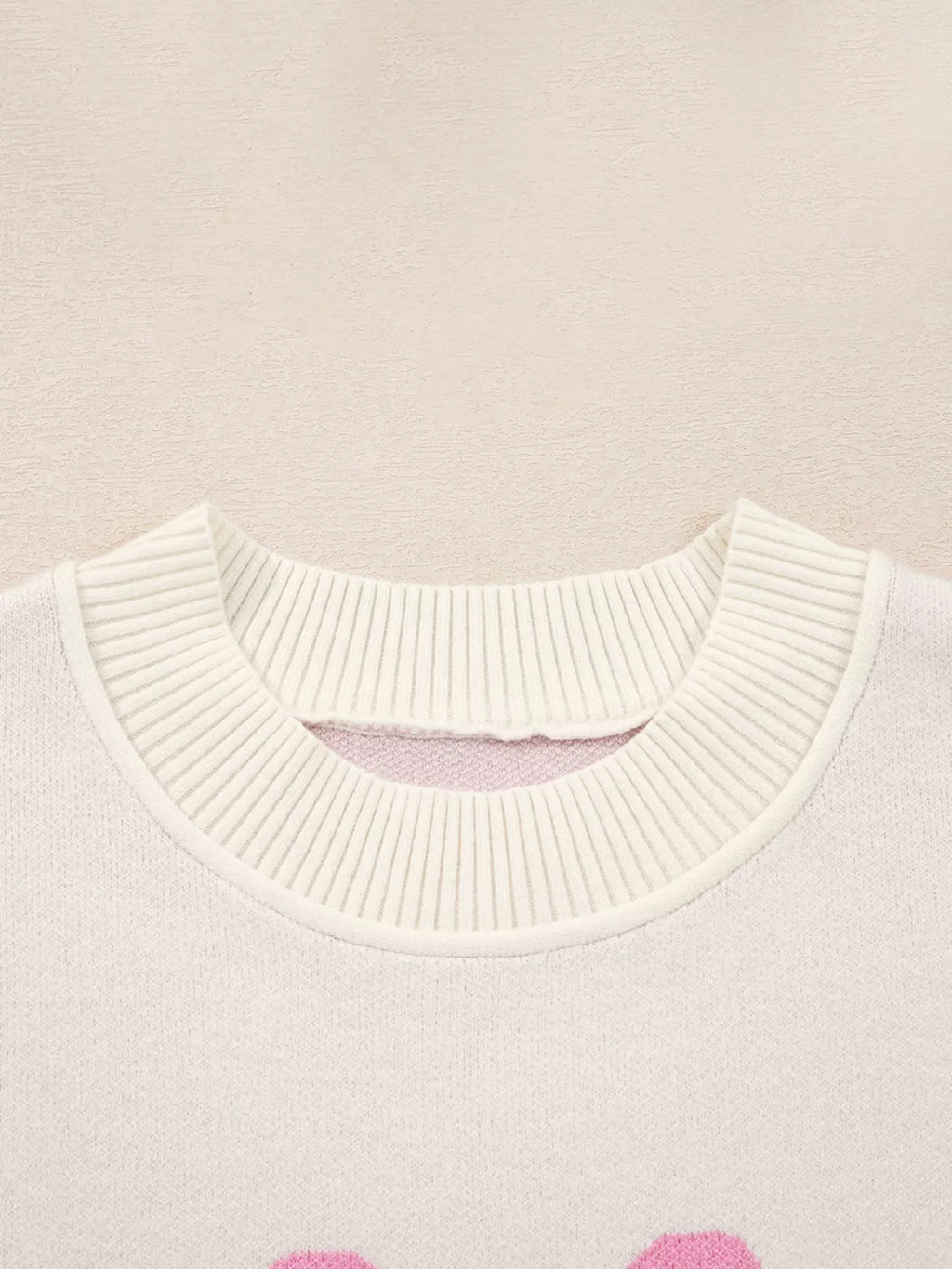Bow Print Ribbed Trim Exposed Seam Drop Shoulder Loose Sweater