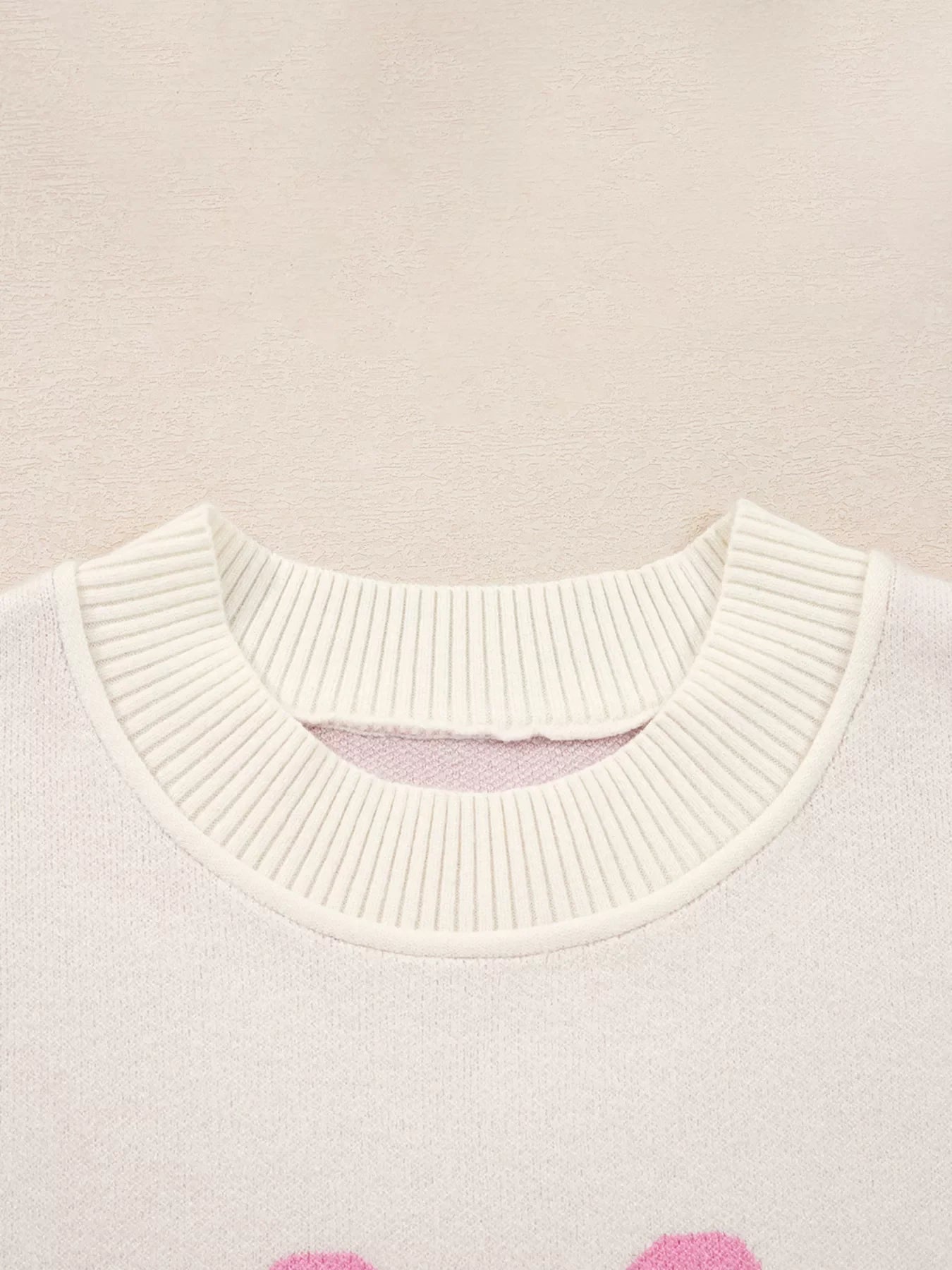Bow Print Ribbed Trim Exposed Seam Drop Shoulder Loose Sweater
