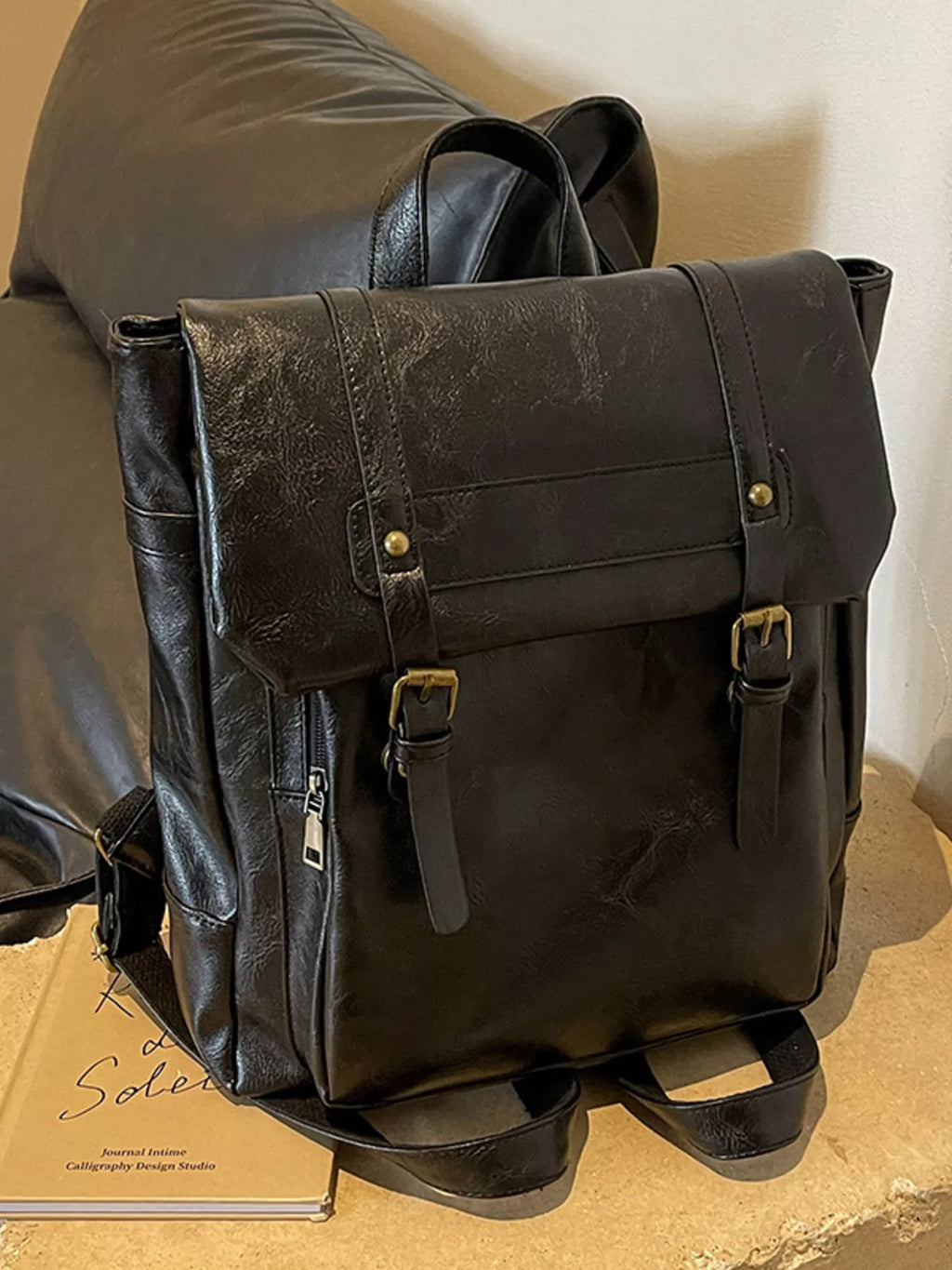 Leather Flap Backpack Bag