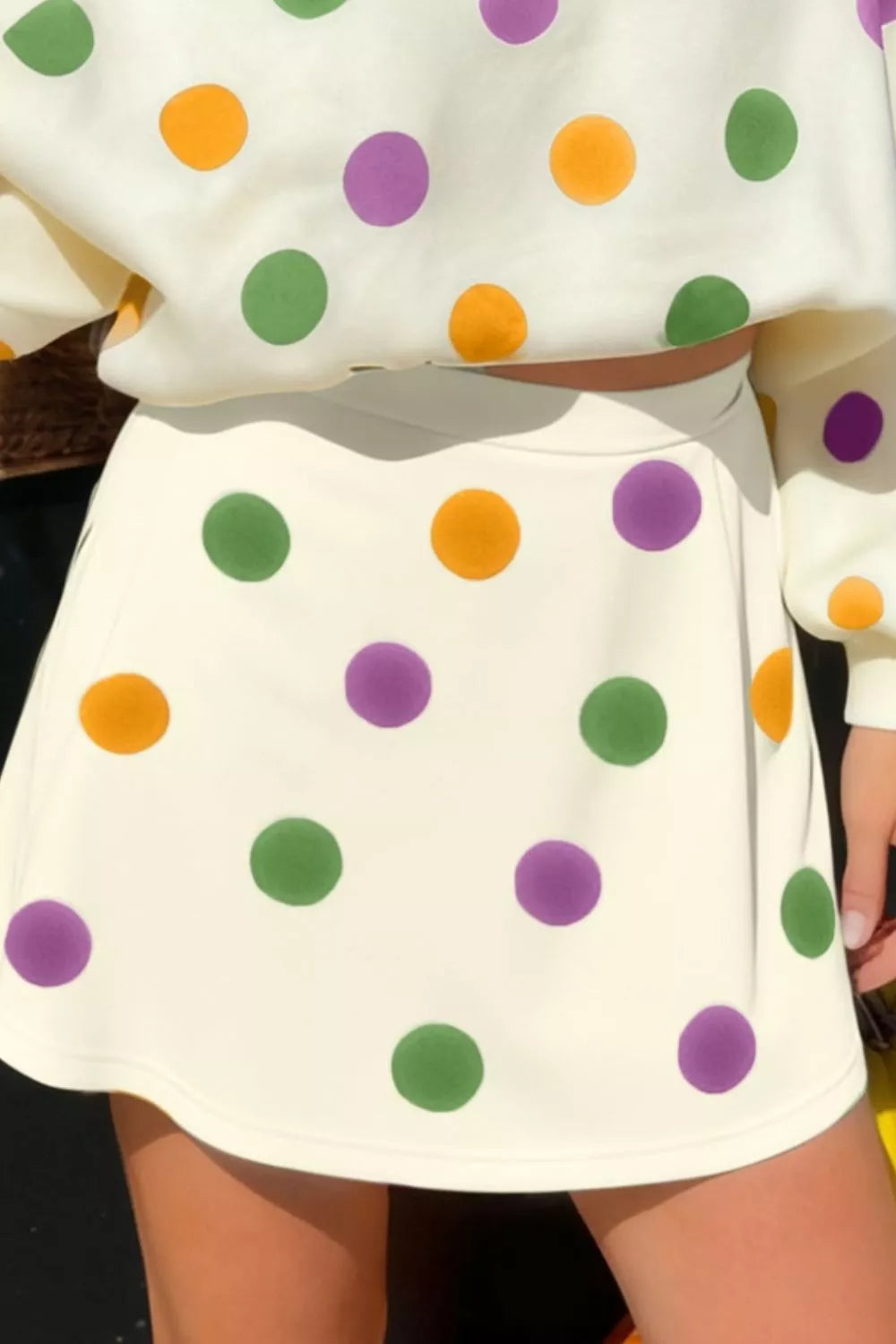 Polka Dot V-Neck Top and Skirt Set